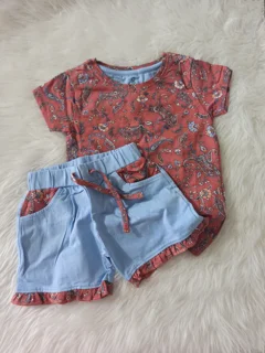 ست تیشرت و شلوارک دخترانه برند مادرکر طرح بته جقه